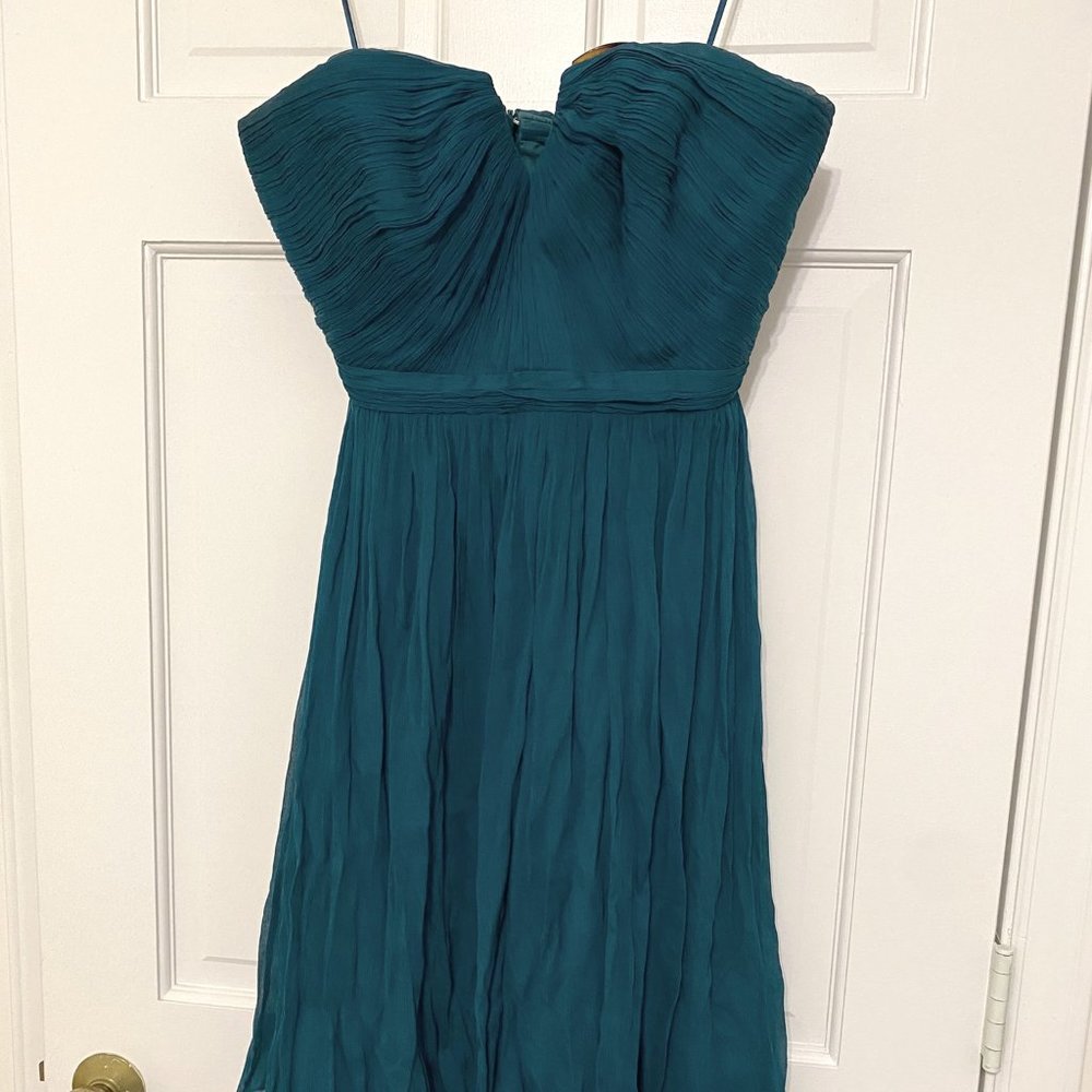 J. Crew Nadia Peacock Teal Silk Strapless Cocktail Dress Size 8